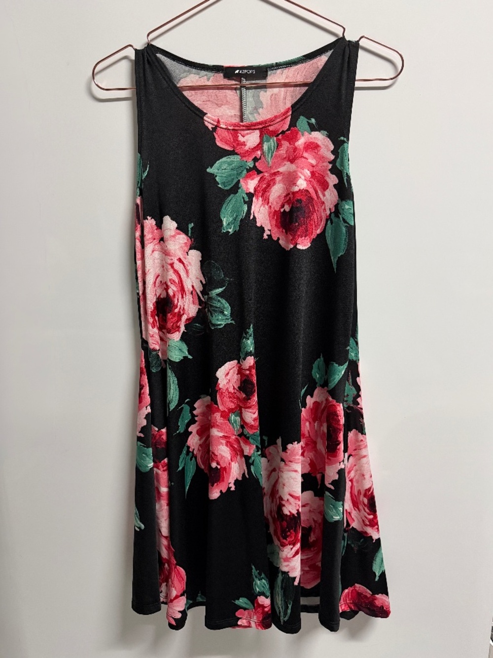 Rose Floral Black Swing Dress